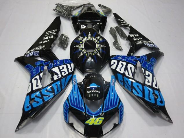 Billige Honda CBR1000RR Motorrad Verkleidung 2006-2007 - Glanzendes Schwarz Blau Rossi 46