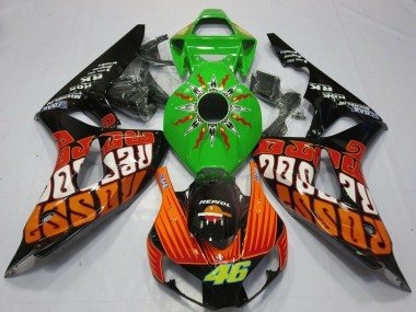 Billige Honda CBR1000RR Motorrad Verkleidung 2006-2007 - Grun Orange Glanzendes Schwarz Rossi 46