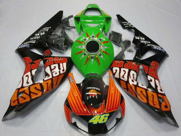 Billige Honda CBR1000RR Motorrad Verkleidung 2006-2007 - Grun Orange Glanzendes Schwarz Rossi 46