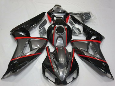 Billige Honda CBR1000RR Motorrad Verkleidung 2006-2007 - Grau Glanzendes Schwarz Rot Streifen