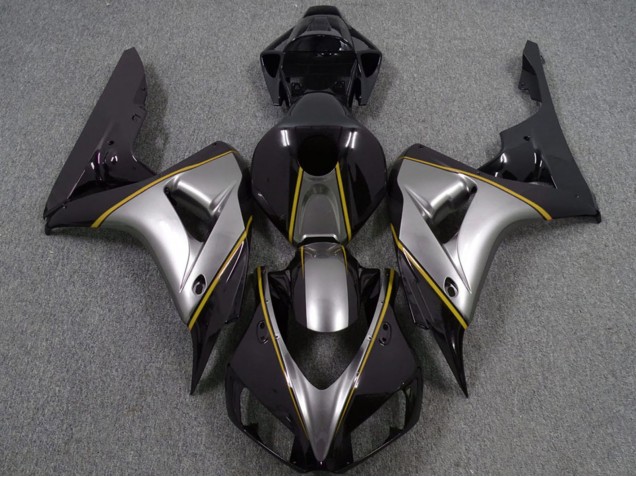Billige Honda CBR1000RR Motorrad Verkleidung 2006-2007 - Silber Gelb Glanzendes Schwarz PinStreifen