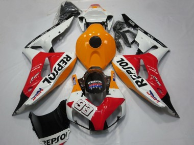 Billige Honda CBR1000RR Motorrad Verkleidung 2006-2007 - Orange Weiss Rot Glanzendes Schwarz Repsol 93