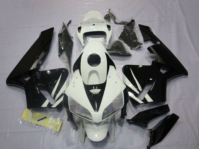 Billige Honda CBR600RR Motorrad Verkleidung 2005-2006 - Weiss Glanzendes Schwarz