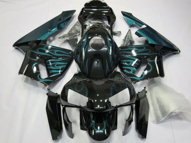 Billige Honda CBR600RR Motorrad Verkleidung 2003-2004 - Glanzendes Schwarz Grun Flamme