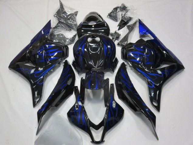 Billige Honda CBR600RR Motorrad Verkleidung 2009-2012 - Glanzendes Schwarz Blau Flamme