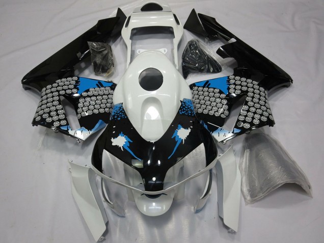 Billige Honda CBR600RR Motorrad Verkleidung 2003-2004 - Weiss Blau Glanzendes Schwarz Spritzer
