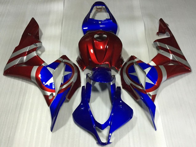 Billige Honda CBR600RR Motorrad Verkleidung 2007-2008 - Rot Silber Blau Captain America