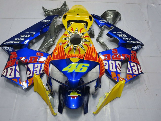 Billige Honda CBR600RR Motorrad Verkleidung 2005-2006 - Gelb Blau Rossi 46