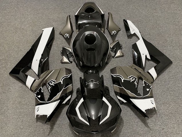 Billige Honda CBR600RR Motorrad Verkleidung 2013-2023 - Schwarzer Carbonfaser Stil Weiss bull