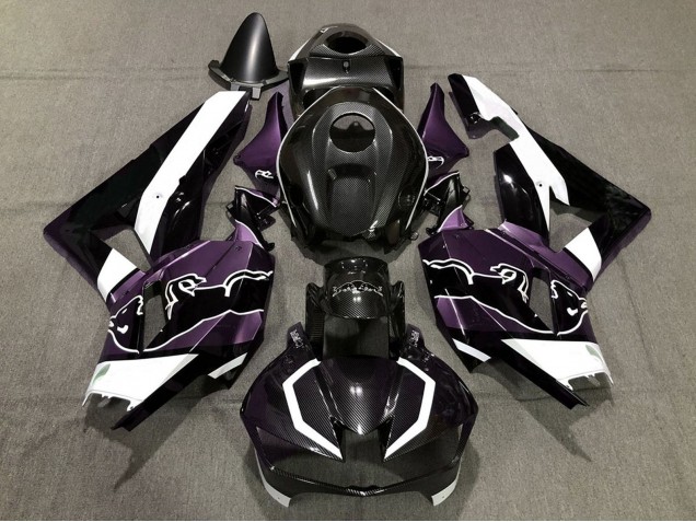 Billige Honda CBR600RR Motorrad Verkleidung 2013-2023 - Schwarzer Carbonfaser Stil Weiss violett Bull