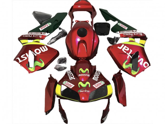 Billige Honda CBR600RR Motorrad Verkleidung 2003-2004 - Rot Gelb Grun MoviStar