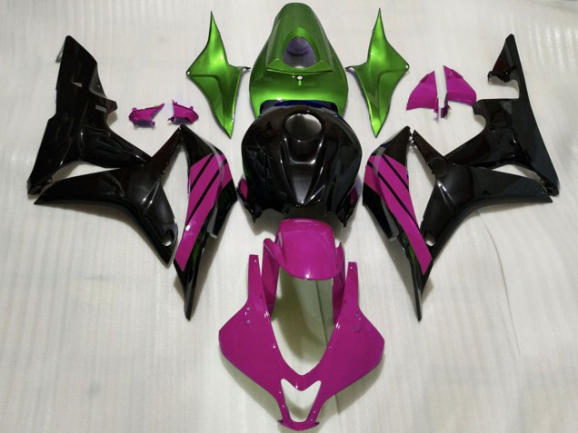Billige Honda CBR600RR Motorrad Verkleidung 2007-2008 - Grun Rosa Glanzendes Schwarz