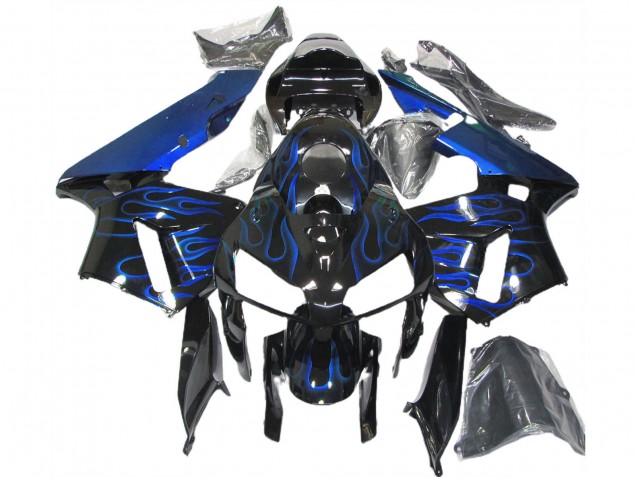 Billige Honda CBR600RR Motorrad Verkleidung 2005-2006 - Glanzendes Schwarz Blau Flamme
