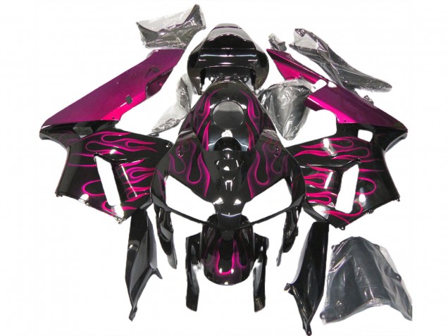 Billige Honda CBR600RR Motorrad Verkleidung 2005-2006 - Glanzendes Schwarz Rosa Flamme
