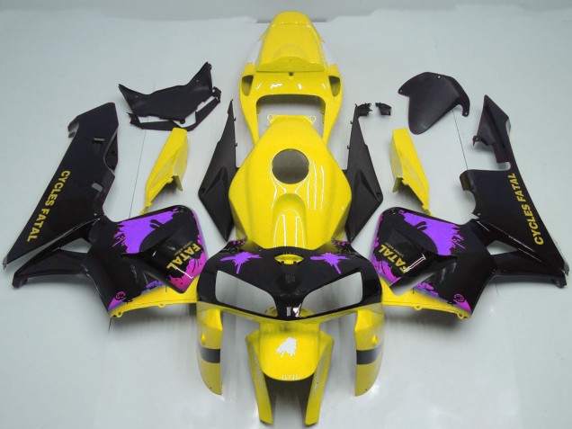 Billige Honda CBR600RR Motorrad Verkleidung 2005-2006 - Glanzendes Schwarz Gelb Lila Spritzer