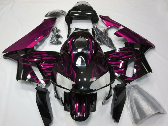 Billige Honda CBR600RR Motorrad Verkleidung 2003-2004 - Glanzendes Schwarz Lila Flamme