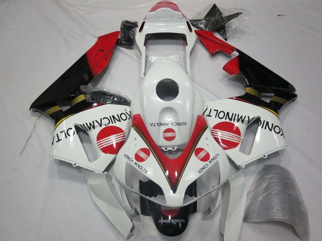 Billige Honda CBR600RR Motorrad Verkleidung 2003-2004 - Weiss Rot Glanzendes Schwarz Konica Minolta