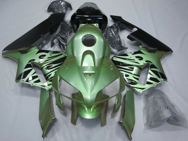 Billige Honda CBR600RR Motorrad Verkleidung 2005-2006 - Hellgrun Schwarz Flamme