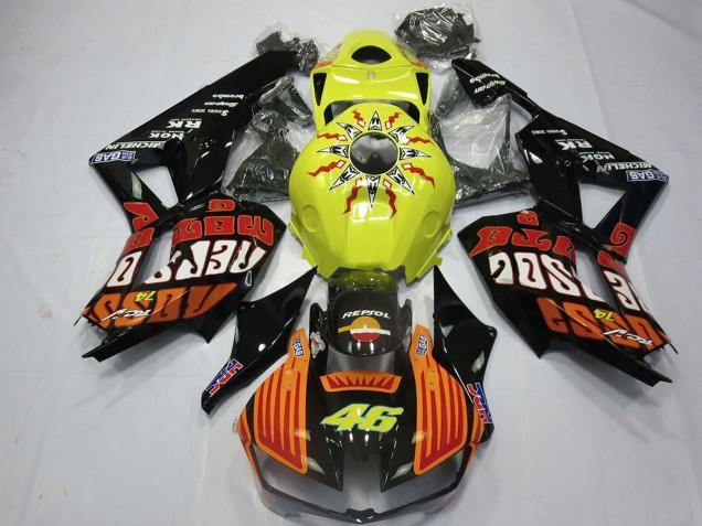 Billige Honda CBR600RR Motorrad Verkleidung 2013-2023 - Gelb Orange Glanzendes Schwarz Rossi 46