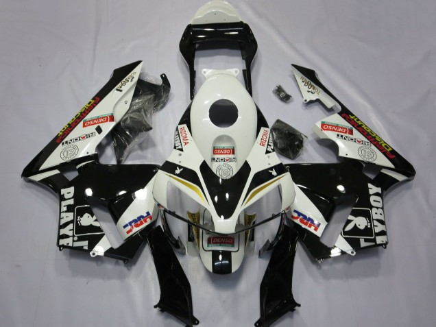 Billige Honda CBR600RR Motorrad Verkleidung 2003-2004 - Weiss Gelb Glanzendes Schwarz HRC Playboy