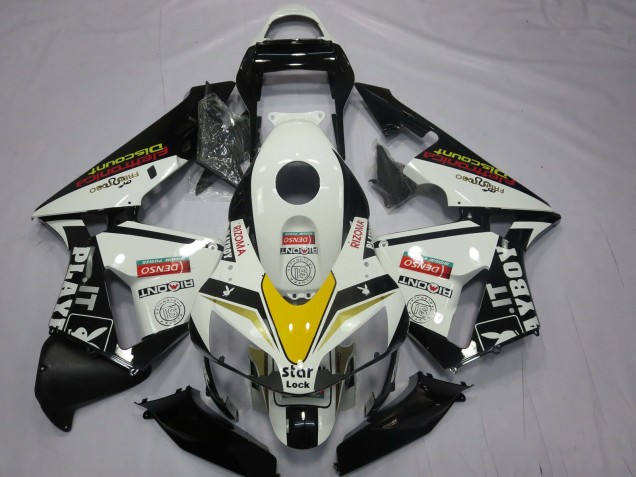Billige Honda CBR600RR Motorrad Verkleidung 2003-2004 - Weiss Gelb Glanzendes Schwarz Playboy Stil