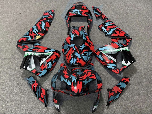Billige Honda CBR600RR Motorrad Verkleidung 2003-2004 - Rot Blau Camouflage Hai