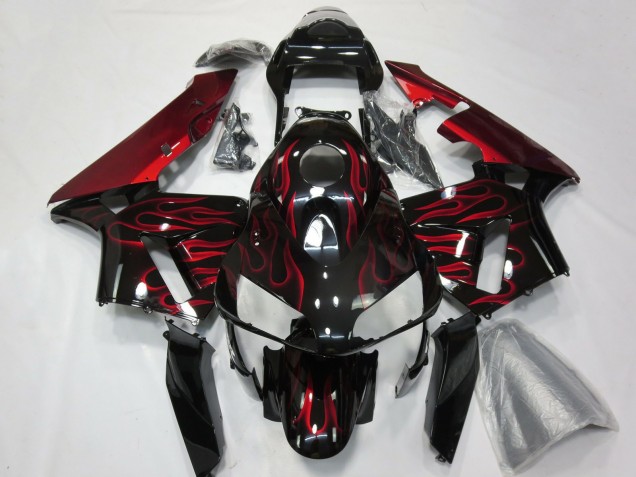 Billige Honda CBR600RR Motorrad Verkleidung 2003-2004 - Glanzendes Schwarz Rot Flamme