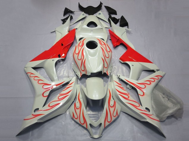 Billige Honda CBR600RR Motorrad Verkleidung 2007-2008 - Weiss Rot Flamme
