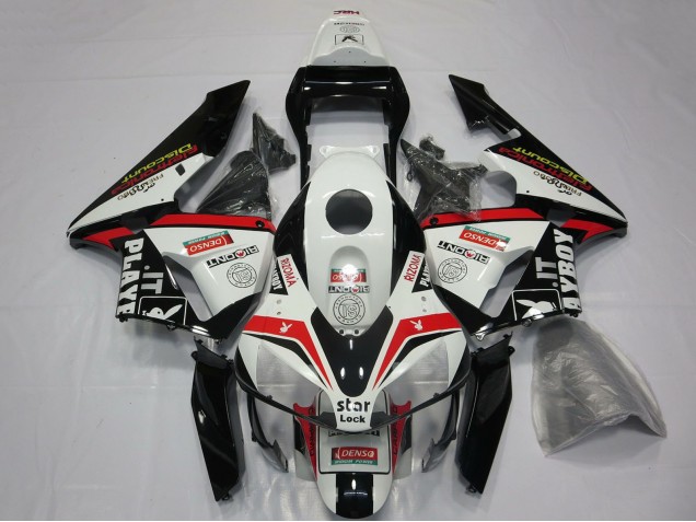 Billige Honda CBR600RR Motorrad Verkleidung 2003-2004 - Weiss Rot Glanzendes Schwarz Playboy