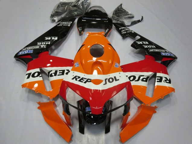 Billige Honda CBR600RR Motorrad Verkleidung 2005-2006 - Orange Weiss Rot Glanzendes Schwarz Repsol