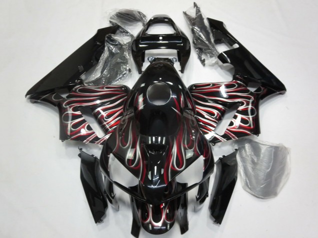 Billige Honda CBR600RR Motorrad Verkleidung 2005-2006 - Glanzendes Schwarz Silber Rot Flamme
