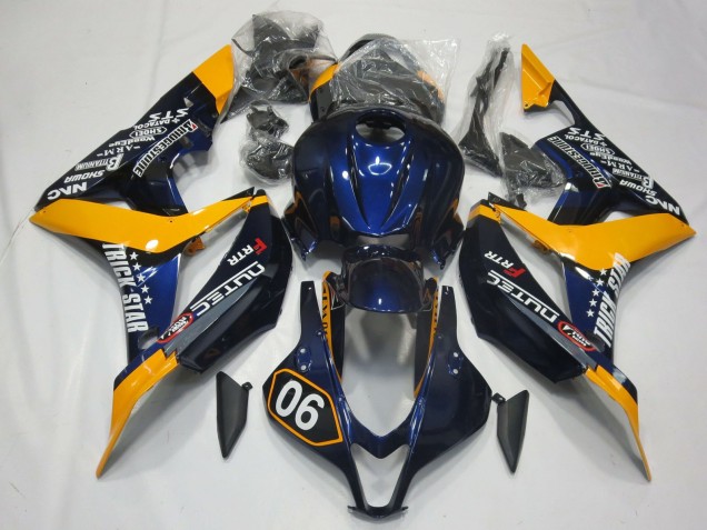 Billige Honda CBR600RR Motorrad Verkleidung 2007-2008 - Orange Blau Glanzendes Schwarz