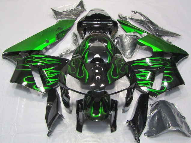 Billige Honda CBR600RR Motorrad Verkleidung 2005-2006 - Glanzendes Schwarz Vibrant Grun Flamme