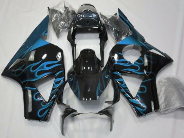 Billige Honda CBR954RR Motorrad Verkleidung 2002-2003 - Glanzendes Schwarz Hellblau Flamme