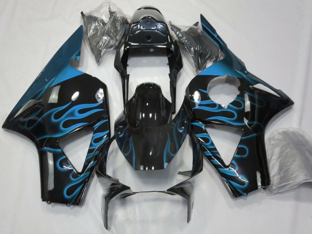 Billige Honda CBR954RR Motorrad Verkleidung 2002-2003 - Glanzendes Schwarz Hellblau Flamme
