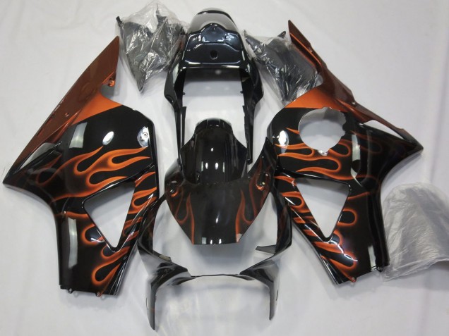 Billige Honda CBR954RR Motorrad Verkleidung 2002-2003 - Glanzendes Schwarz Orange Flamme