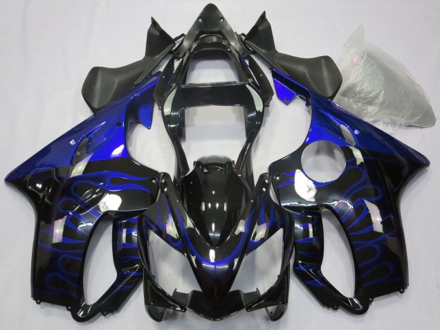 Billige Honda CBR600 F4i Motorrad Verkleidung 2001-2003 - Glanzendes Schwarz Blau Flamme