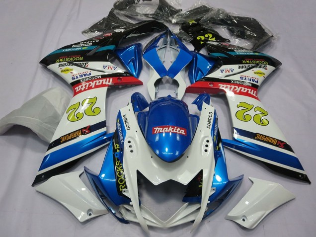 Billige Suzuki GSXR 1000 Motorrad Verkleidung 2007-2008 - Weiss Blau Rot Schwarz Motul 22