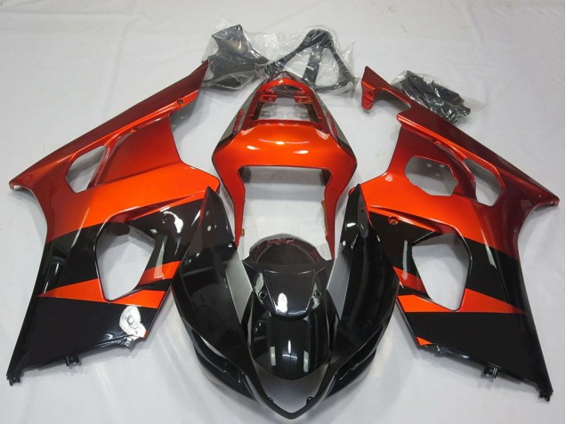 Billige Suzuki GSXR 1000 Motorrad Verkleidung 2003-2004 - Burnt Orange Glanzendes Schwarz