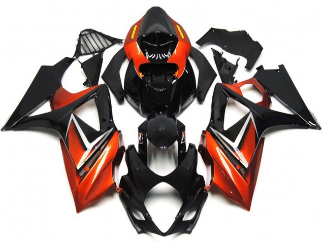 Billige Suzuki GSXR 1000 Motorrad Verkleidung 2007-2008 - Glanzendes Schwarz Orange