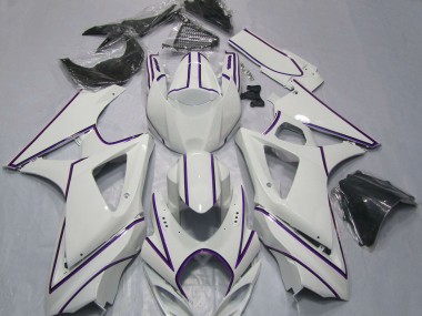 Billige Suzuki GSXR 1000 Motorrad Verkleidung 2007-2008 - Glanzendes Weiss Lila PinStreifen
