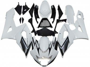Billige Suzuki GSXR 1000 Motorrad Verkleidung 2005-2006 - Glanzendes Weiss Silber Schwarz