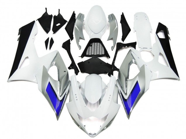 Billige Suzuki GSXR 1000 Motorrad Verkleidung 2005-2006 - Glanzendes Weiss Silber Blau
