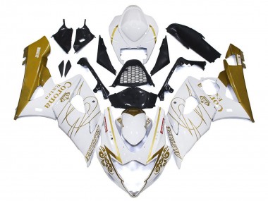 Billige Suzuki GSXR 1000 Motorrad Verkleidung 2005-2006 - Weiss Gold Corona Massgeschneidert