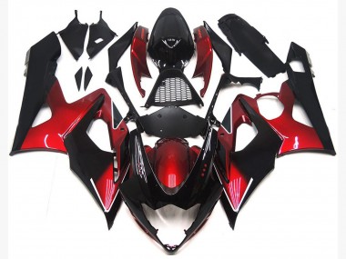 Billige Suzuki GSXR 1000 Motorrad Verkleidung 2005-2006 - Bonbon Rot Glanzendes Schwarz