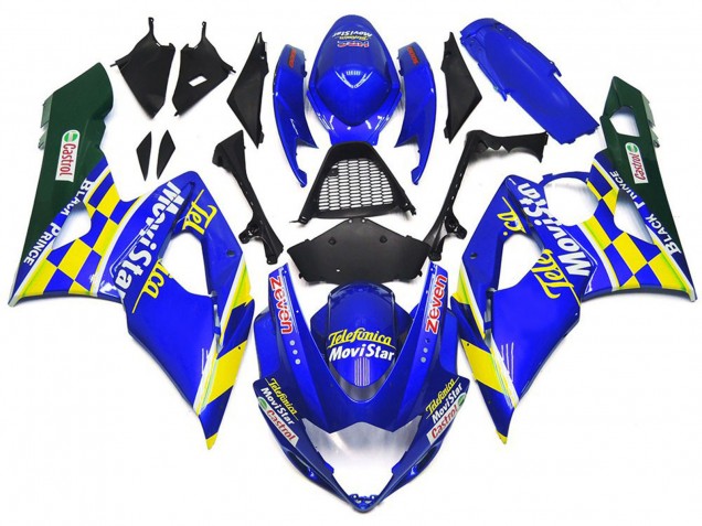 Billige Suzuki GSXR 1000 Motorrad Verkleidung 2005-2006 - Blau Gelb Grun MoviStar Castrol