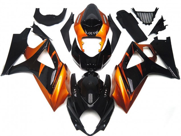 Billige Suzuki GSXR 1000 Motorrad Verkleidung 2007-2008 - Orange Glanzendes Schwarz