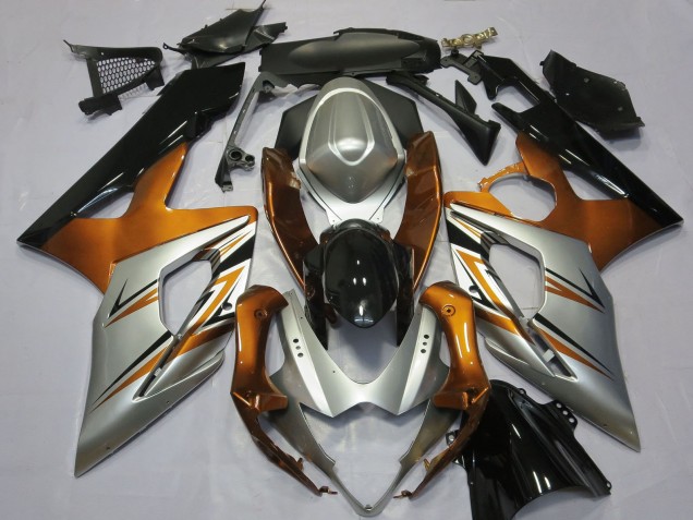 Billige Suzuki GSXR 1000 Motorrad Verkleidung 2005-2006 - Orange Silber Glanzendes Schwarz