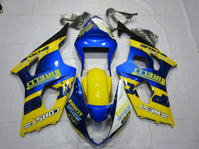 Billige Suzuki GSXR 1000 Motorrad Verkleidung 2003-2004 - Blau Gelb Schwarz Pirelli