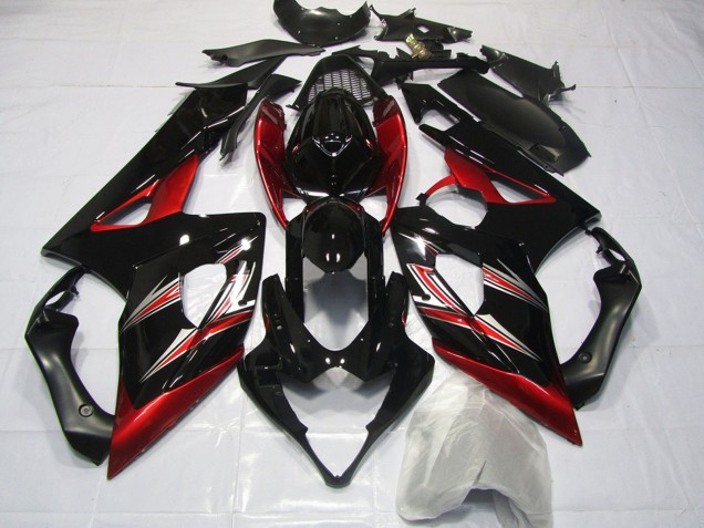 Billige Suzuki GSXR 1000 Motorrad Verkleidung 2005-2006 - Glanzendes Schwarz Rot Flare